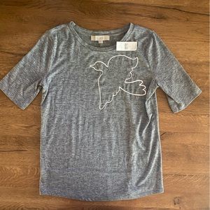Ann Taylor LOFT grey 3/4 sleeve t-shirt with white dove size small NWT